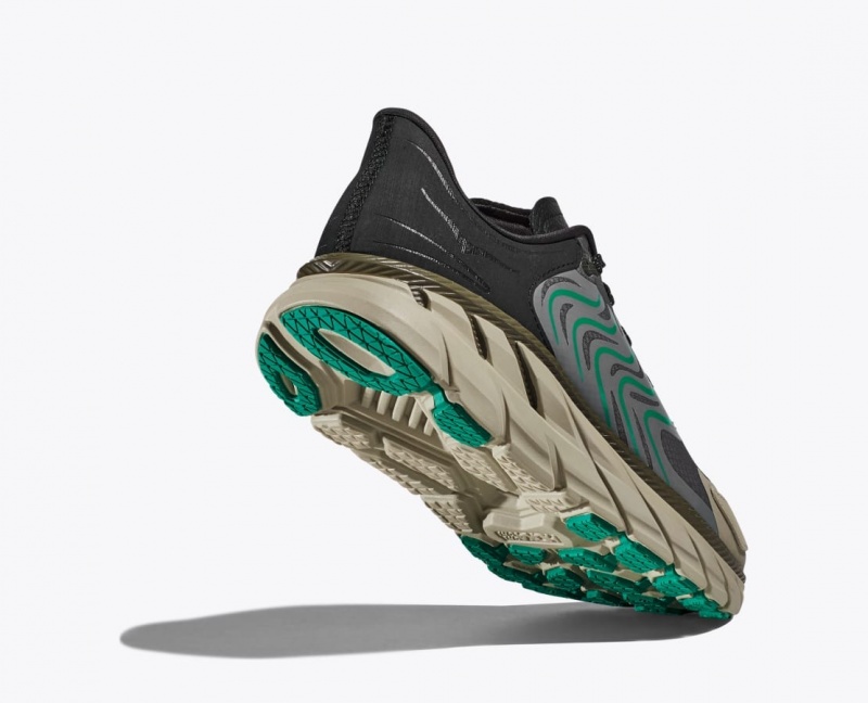 Women's HOKA Stealth/Tech Clifton LS Sneakers Black / Green | QLXJR1852